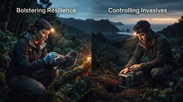Editorial illustration for CRISPR's Two Paths in Conservation: Bolstering Resilience vs. Controlling Invasives