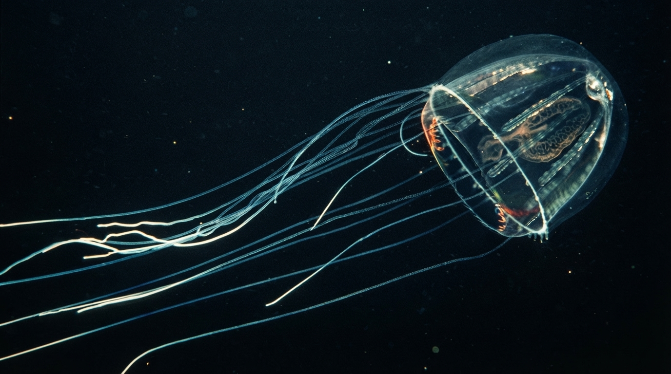 Editorial illustration for Three Jobs of Light: How Deep-Sea Organisms Use Bioluminescence to Survive